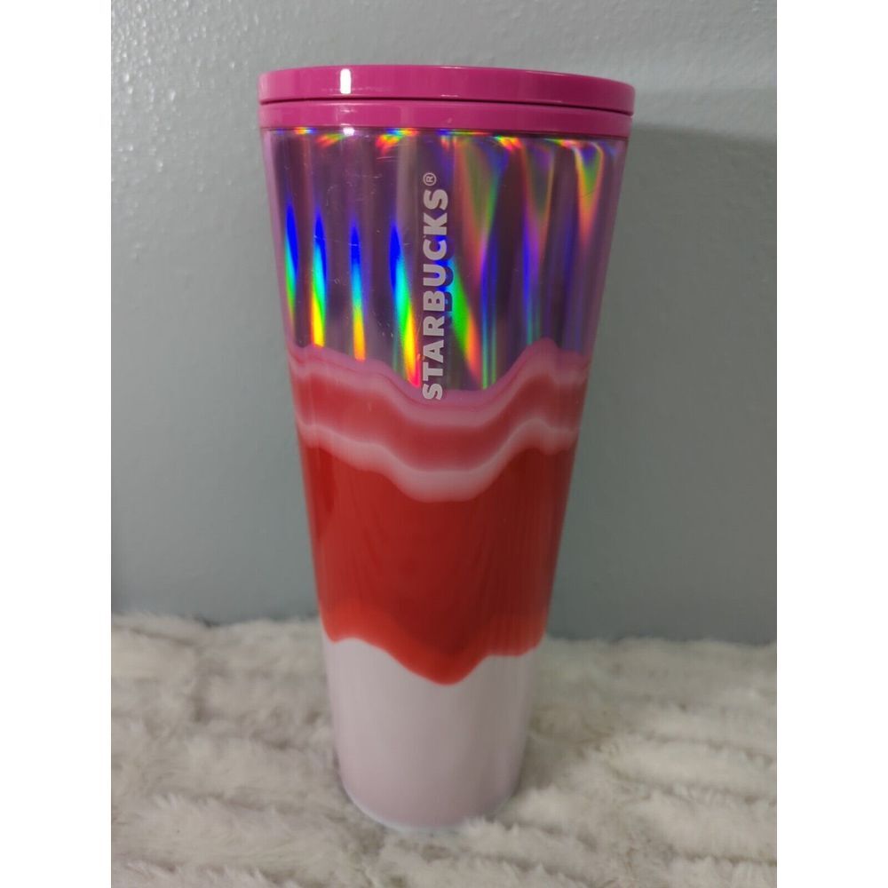 ❤️ Starbucks 24 Oz Pink Wave 2021 Holiday Silver White Venti‎ Tumbler Cold Cup
